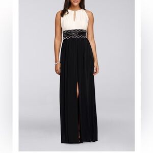 R & M Richards Petite Size 12 Colorblocked Embellished Halter Gown